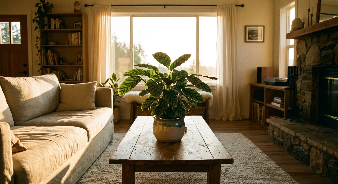 A beautiful prayer plant as a home decor centerpiece.