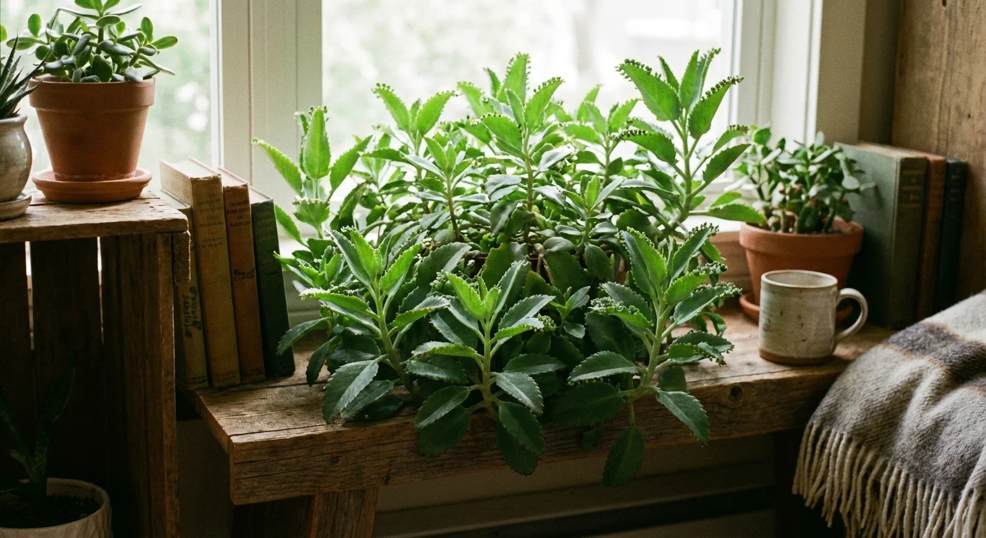A healthy but non-flowering Mother of Thousands plant kept as an indoor houseplant.