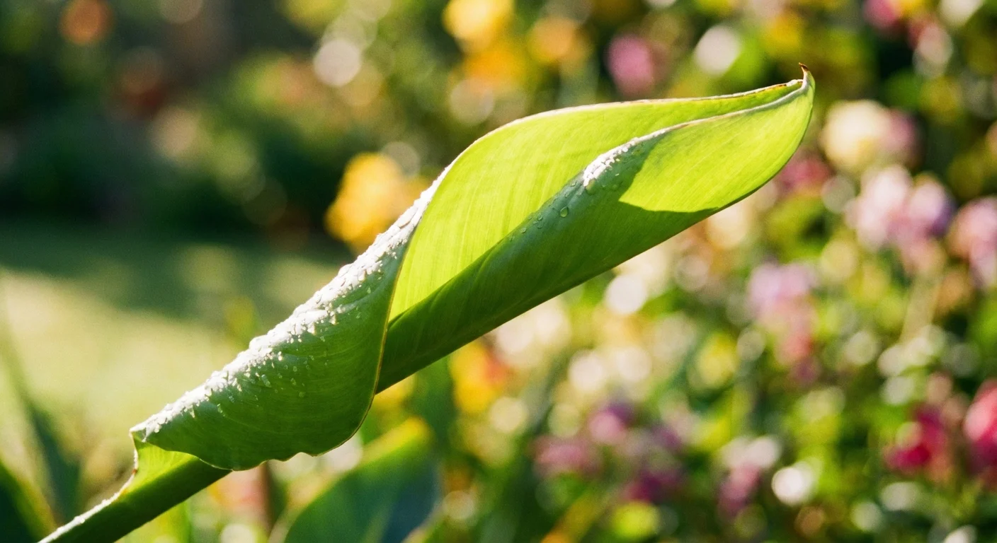 A new Bird of Paradise leaf unfurling during the spring growing season.