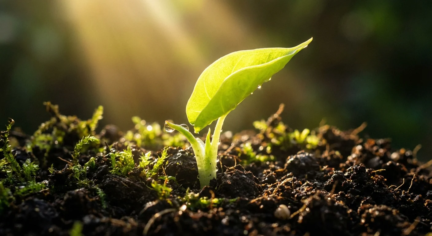 A new green sprout growing from the soil in spring.