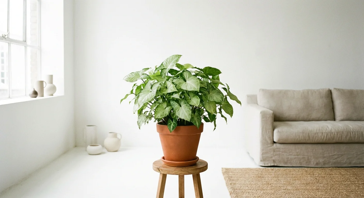 A plant thriving in a bright room away from direct window exposure.
