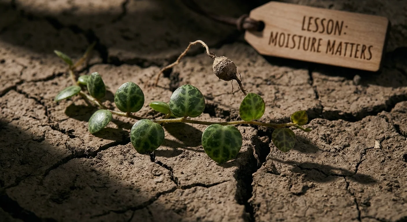 A String of Turtles cutting on dry soil, illustrating a common propagation mistake.