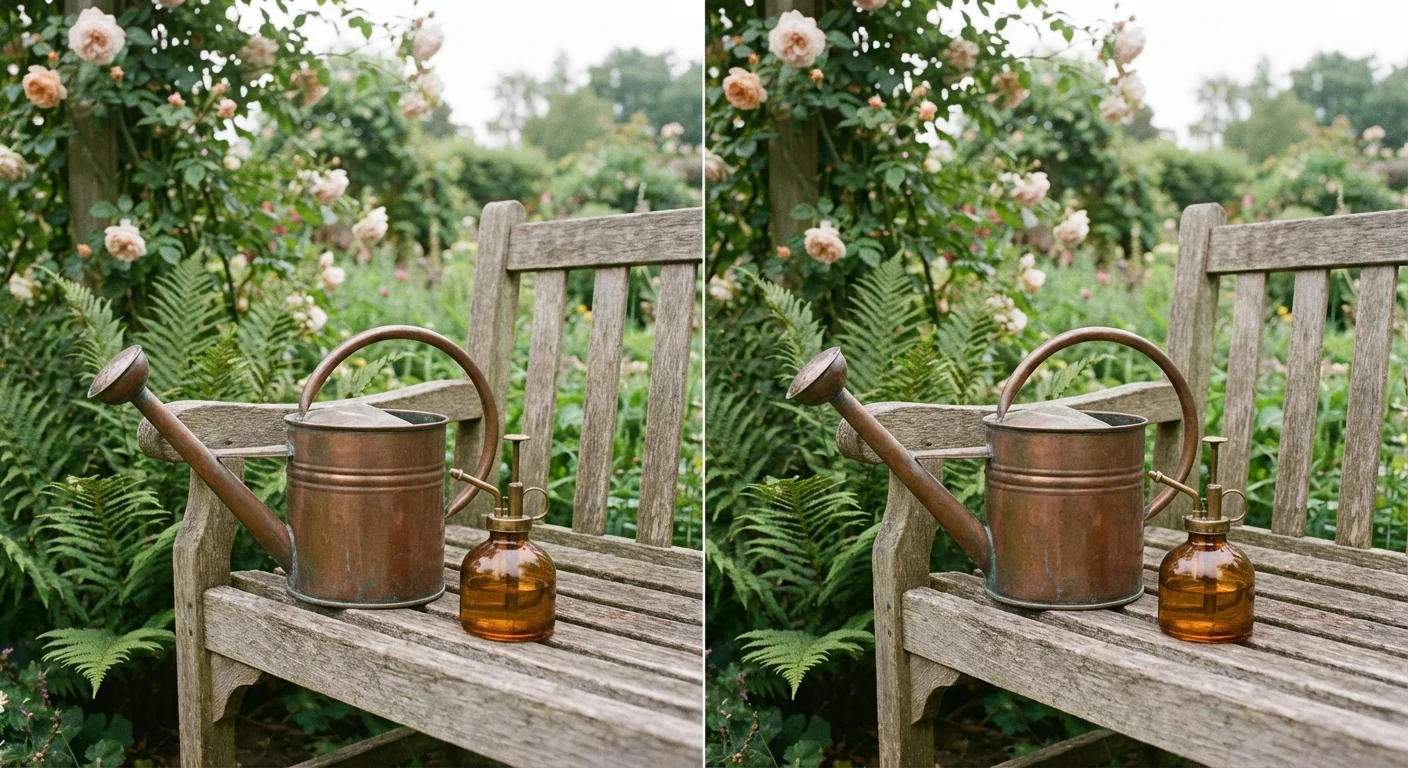 A watering can and a mister bottle representing different care steps.