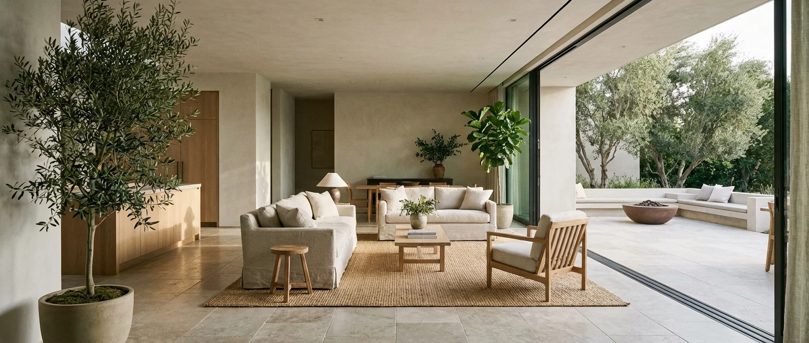 An open-concept living space with smooth transitions between indoor and outdoor areas.