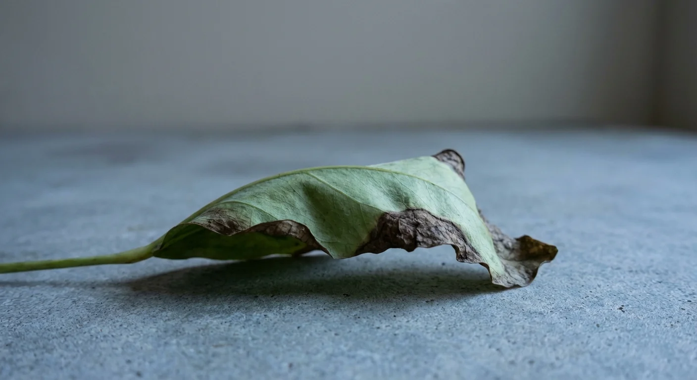 An Umbrella Plant leaf showing signs of low humidity and dryness.