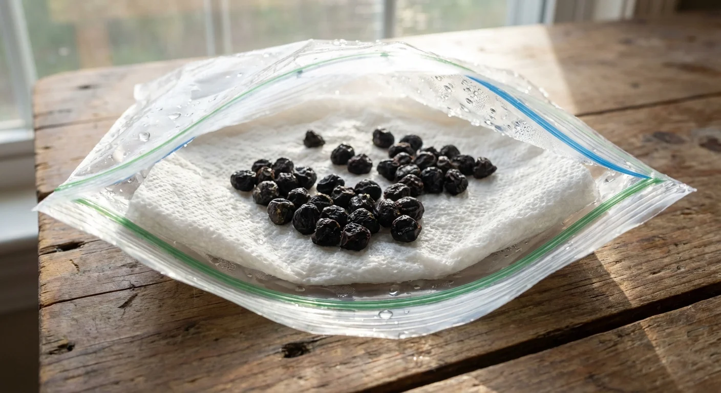 Calla Lily seeds on a wet paper towel for germination.