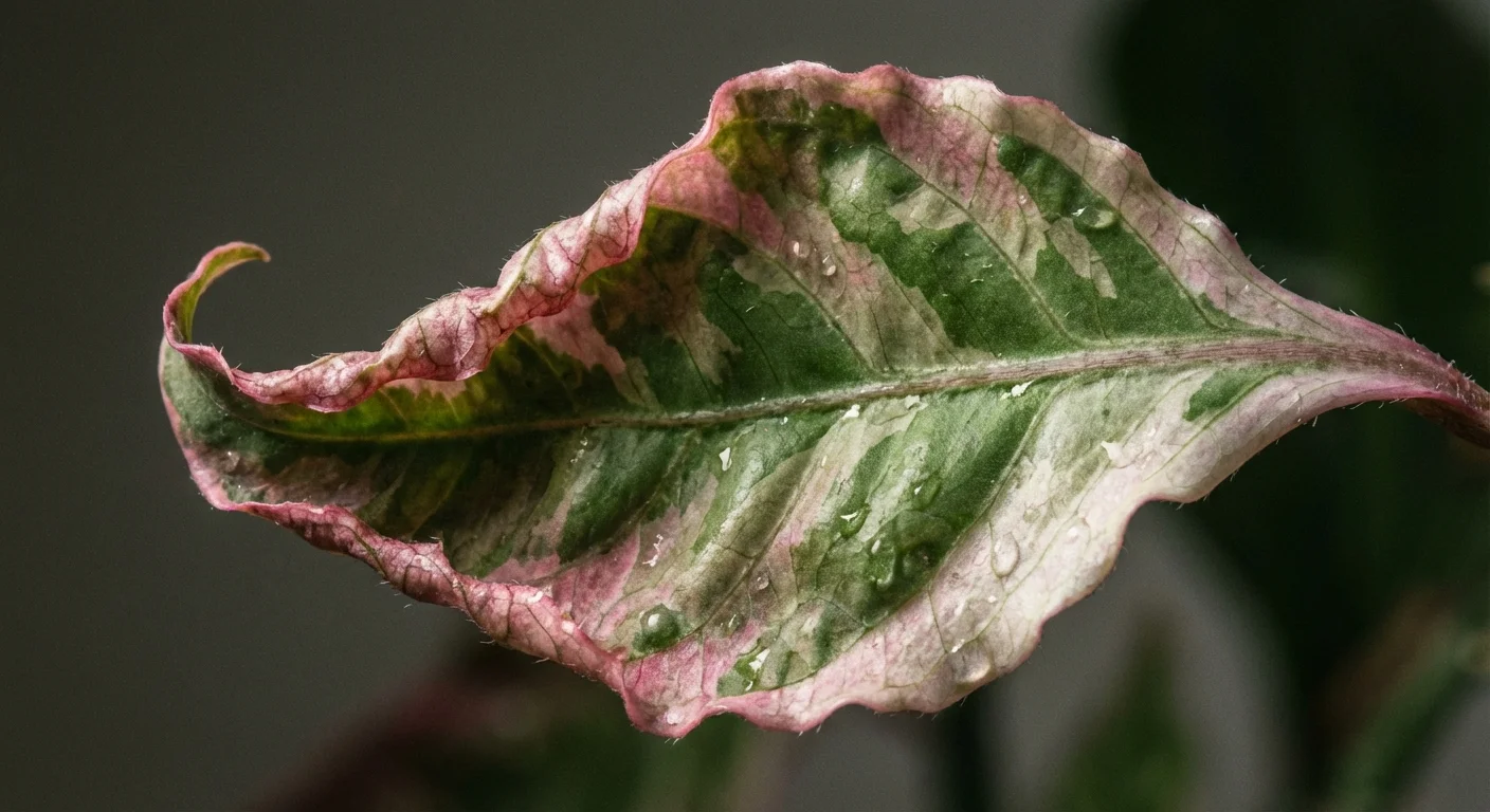 Close-up of a curling leaf on a Devil's Backbone plant.