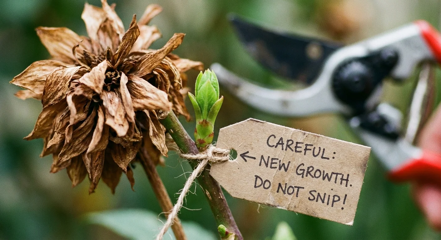 Close-up of a tiny new flower bud forming on a Bee Balm stem.