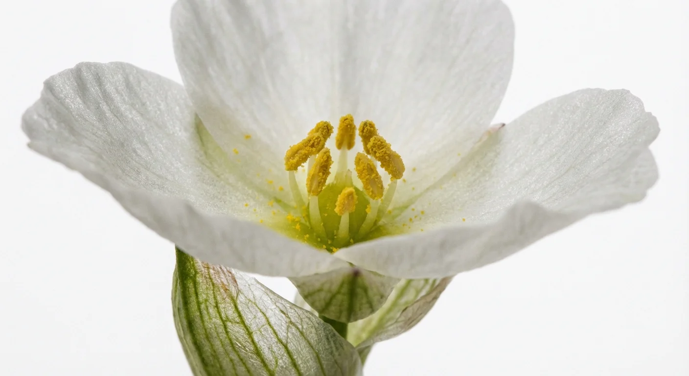 Detailed macro view of the yellow stamens and white petals of a Syngonium flower.