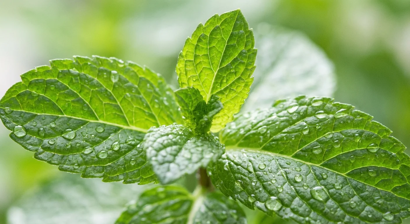 Detailed view of fresh peppermint leaves, known for their pest-repelling scent.