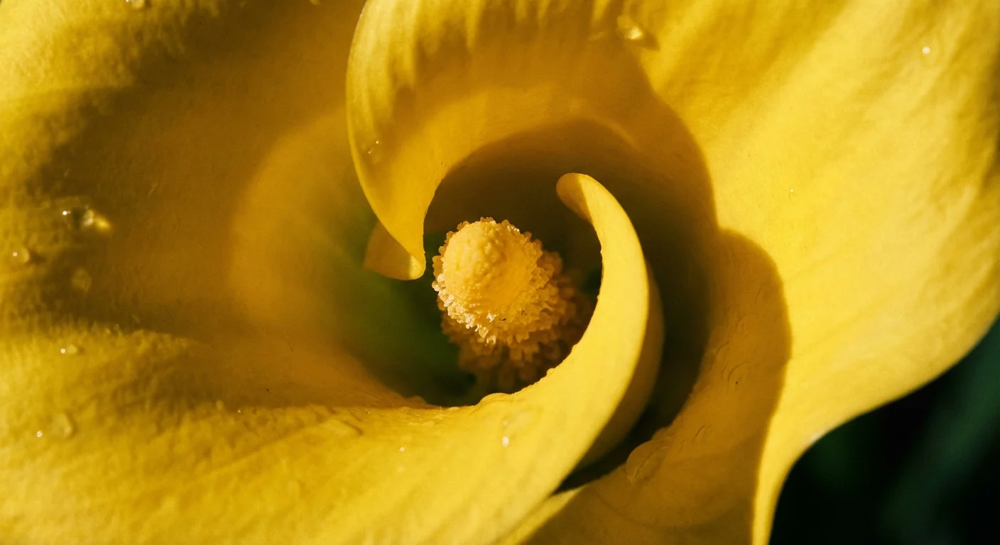Macro detail of a yellow Calla Lily flower's unique shape.