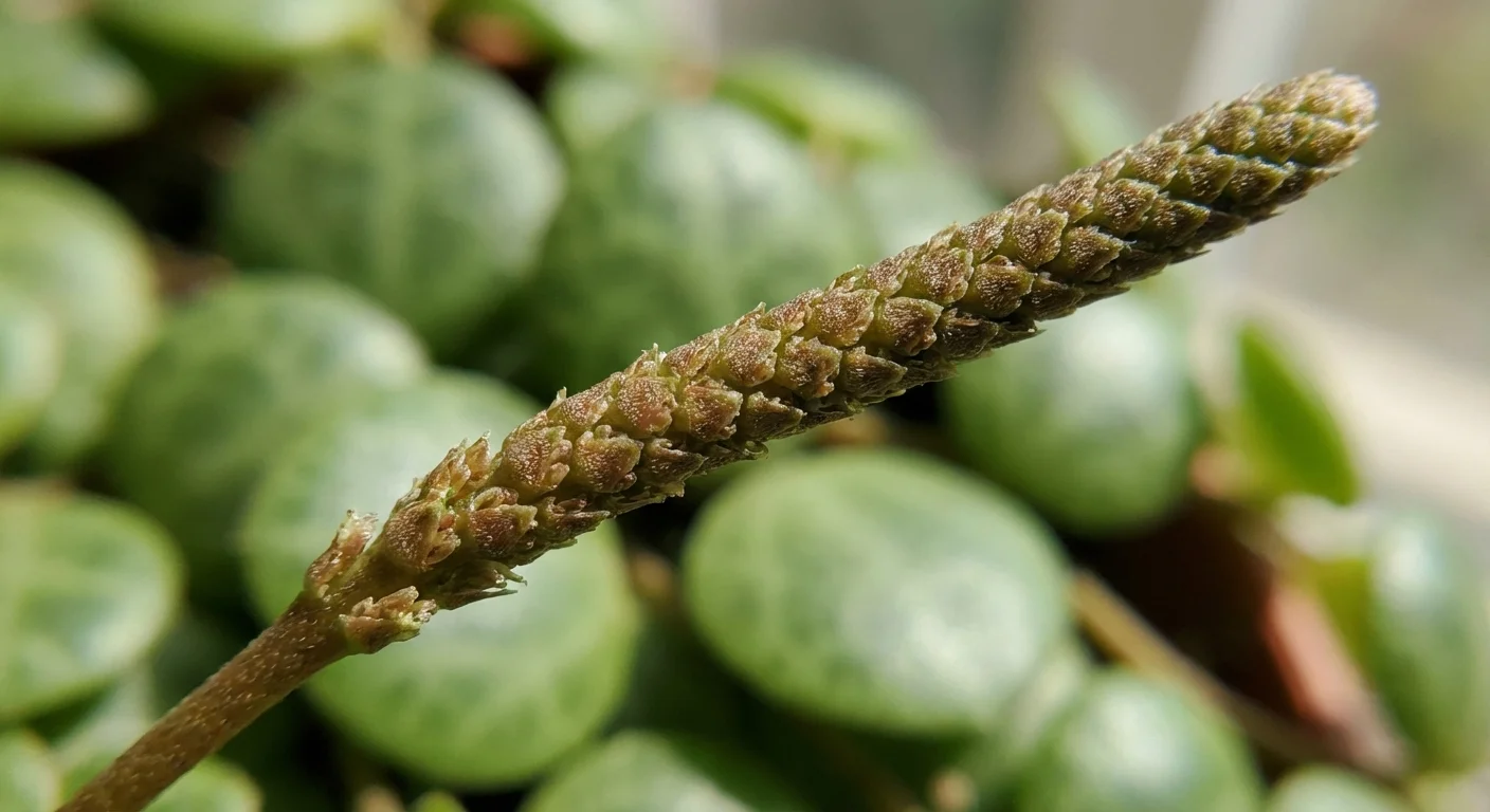 Micro-shot of the textured surface of a String of Turtles flower spike.