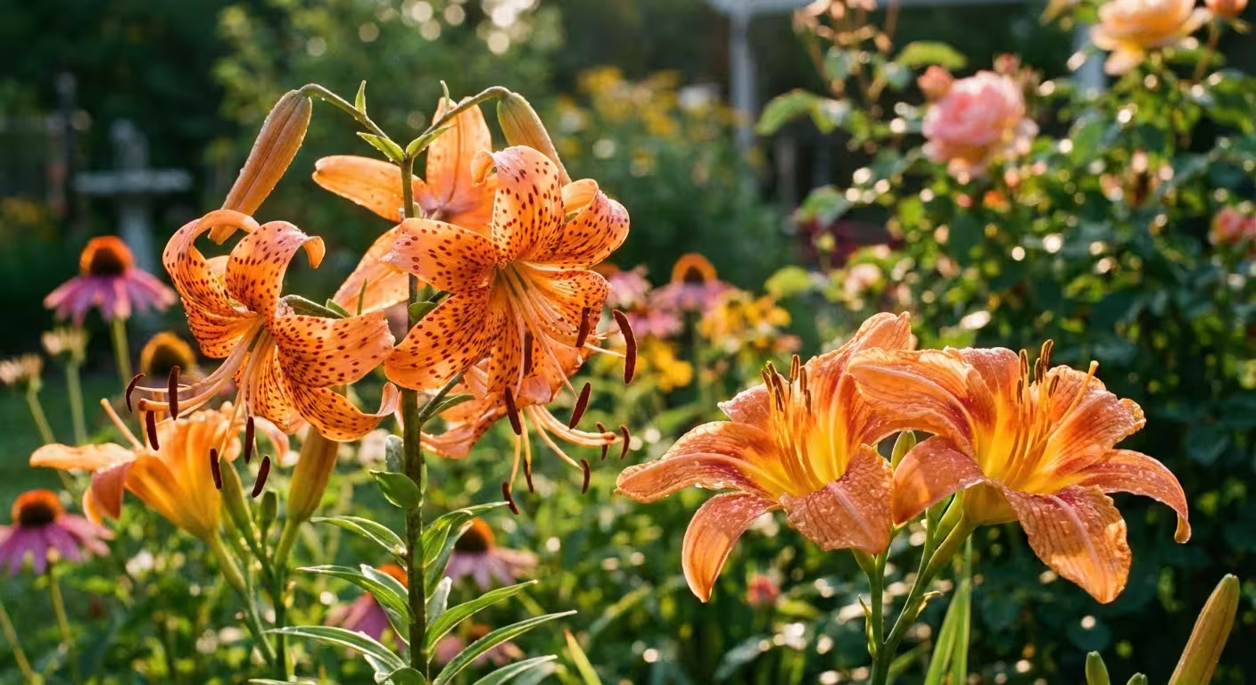 Vibrant lilies blooming beautifully under the bright summer sun.