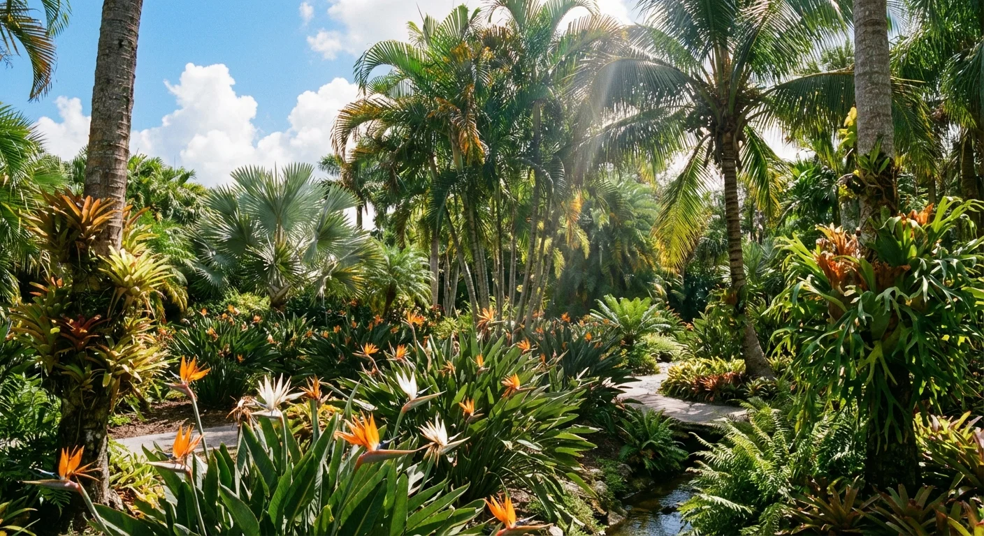 Wild Bird of Paradise plants blooming in a tropical outdoor environment.