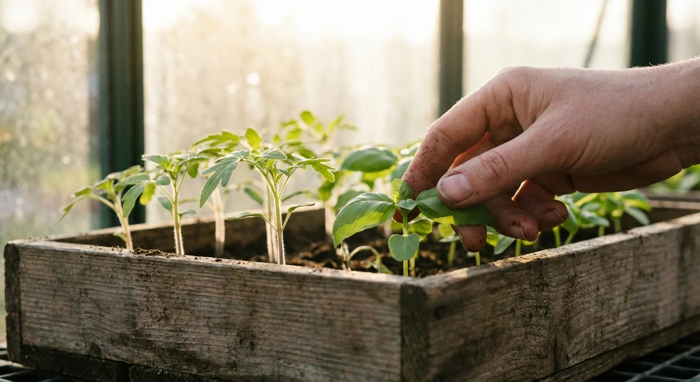 Young green seedlings growing in a tray, needing protection from garden pests.