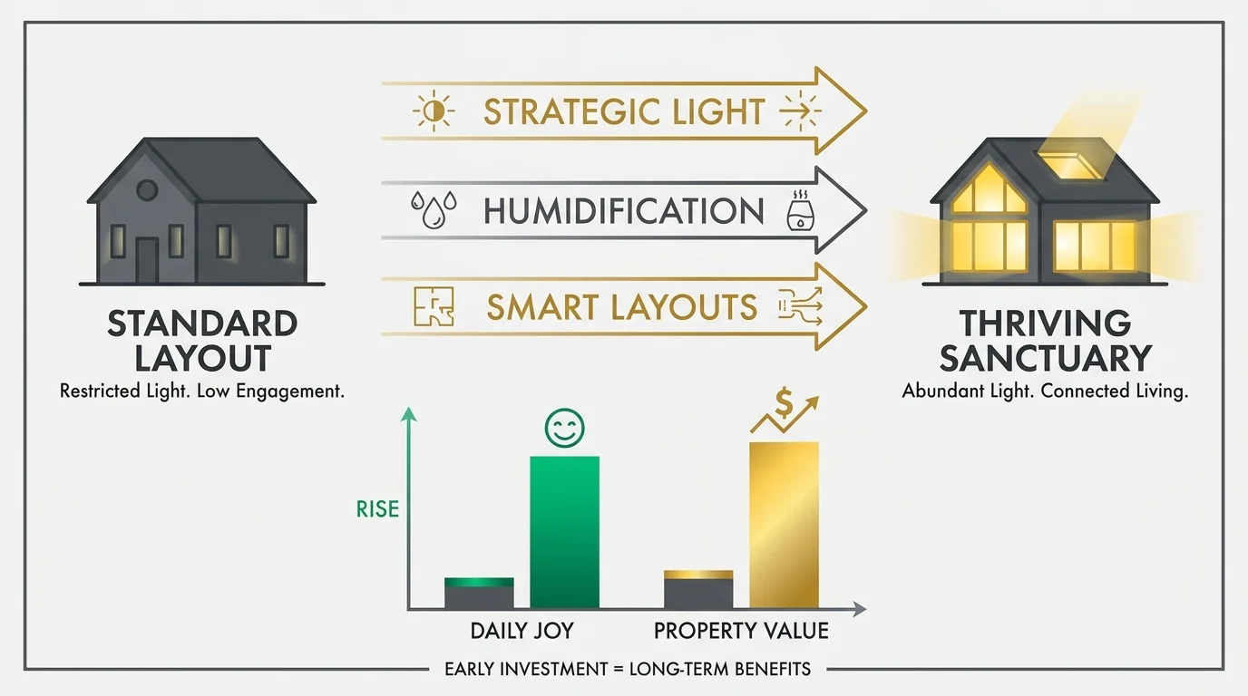 A clean data visualization showing how strategic renovations increase both daily joy and long-term property value.