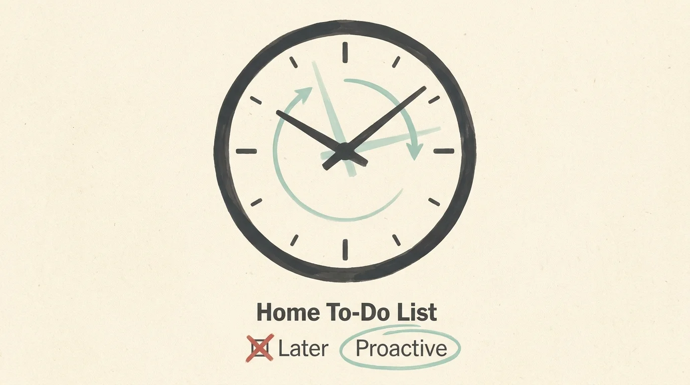 A conceptual illustration of a clock and a to-do list, emphasizing the importance of proactive home modifications.