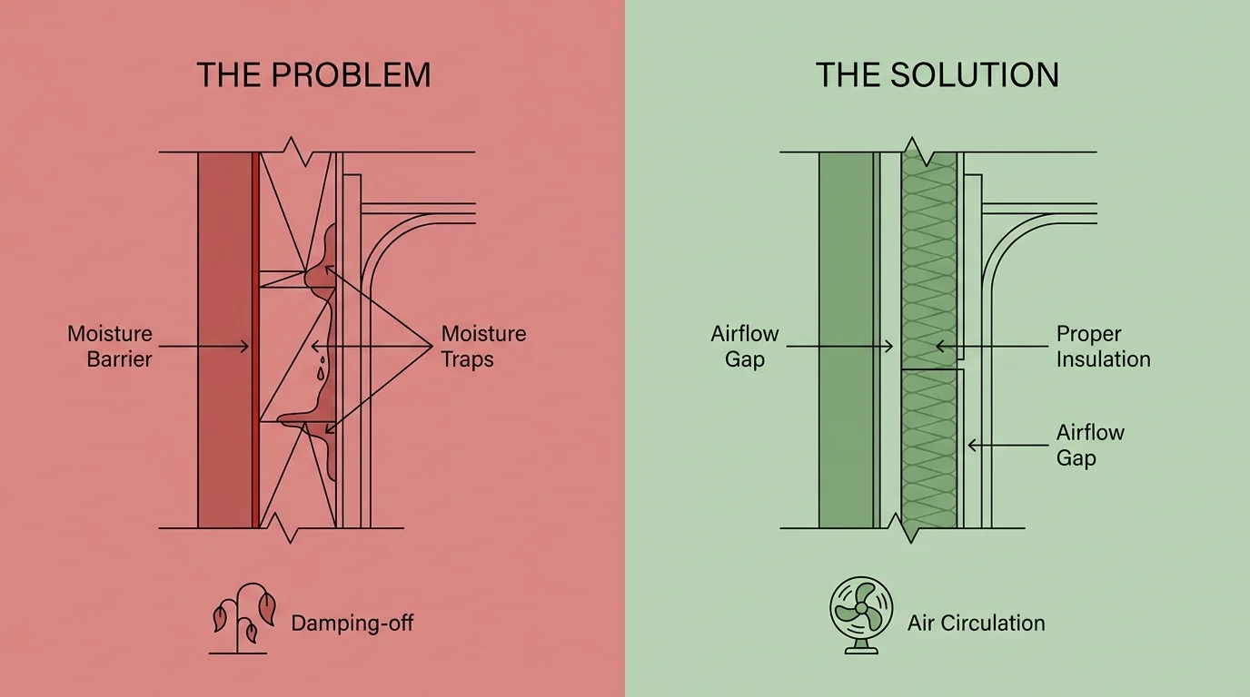 An infographic showing the difference between poor insulation and proper air circulation in plant room conversions.